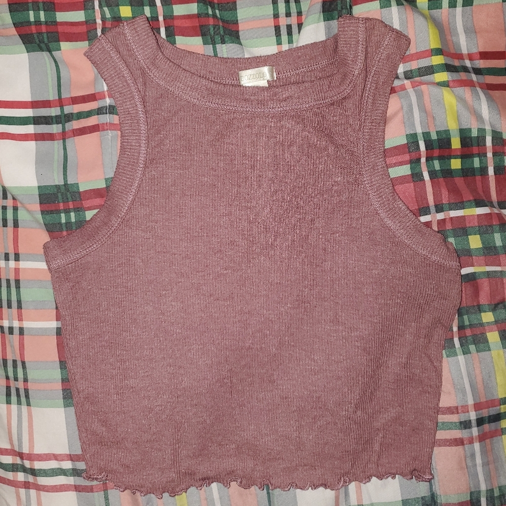 5 for $25 | Bozzolo Ribbed Sleeveless Lettuce Trim Tank Top